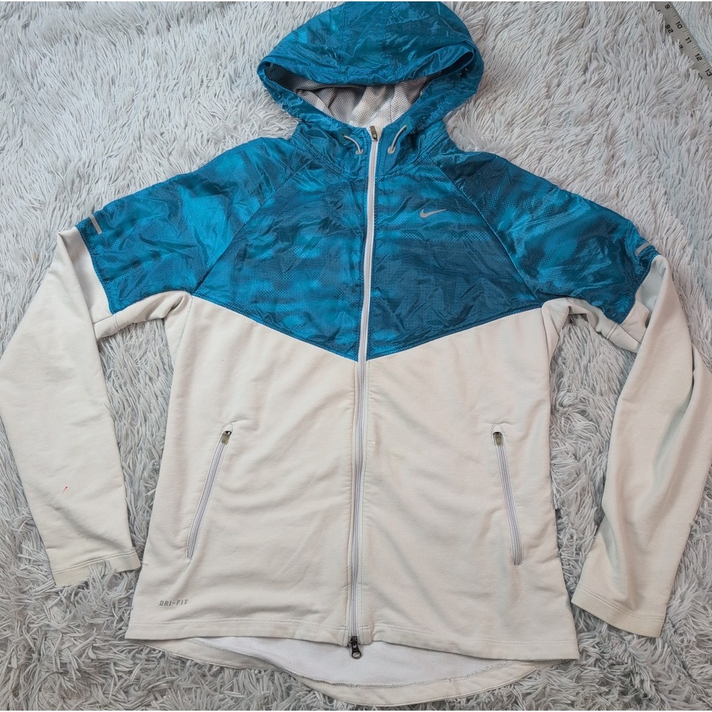 Nike Jacket Womens M Blue Hoodie Running Swoosh Zip Up Pockets Athletic